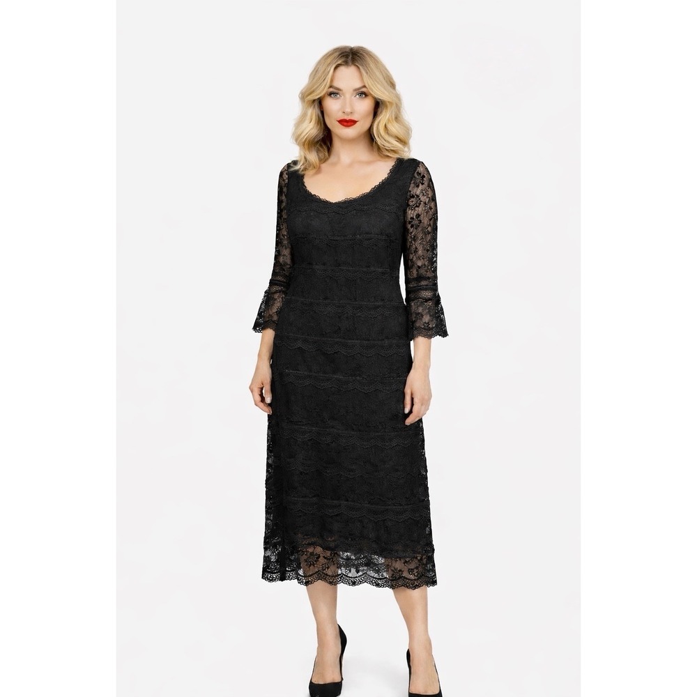 Vtg Y2K Midi Dress 20 Lace Dark Fairy Grunge Whimsigoth Black Witchy Boho Chic